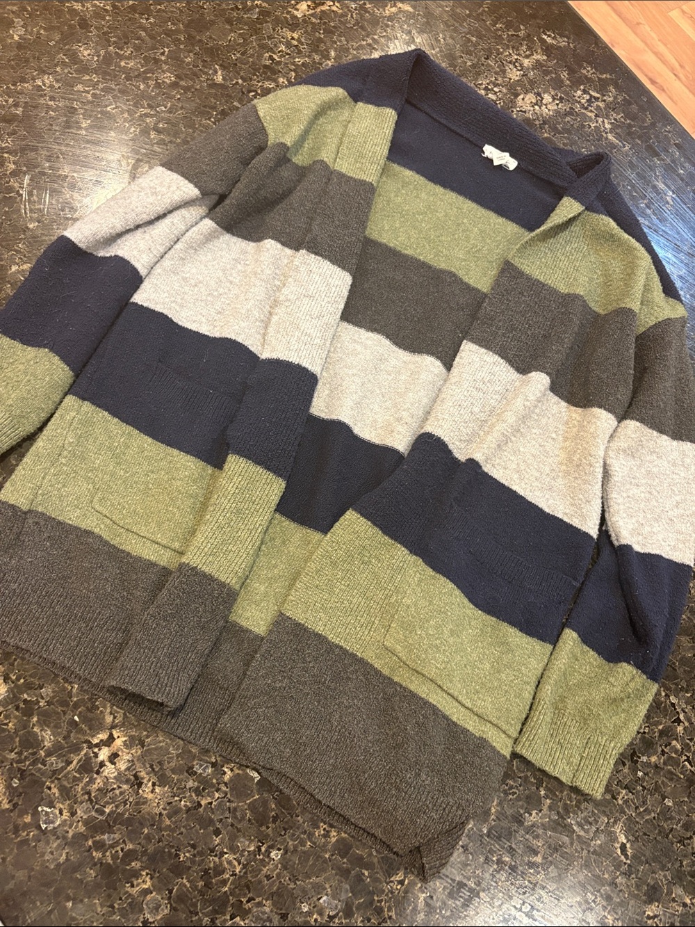 Tribal Women’s Open-Front Striped Cardigan - Olive, Navy, Gray, Cream